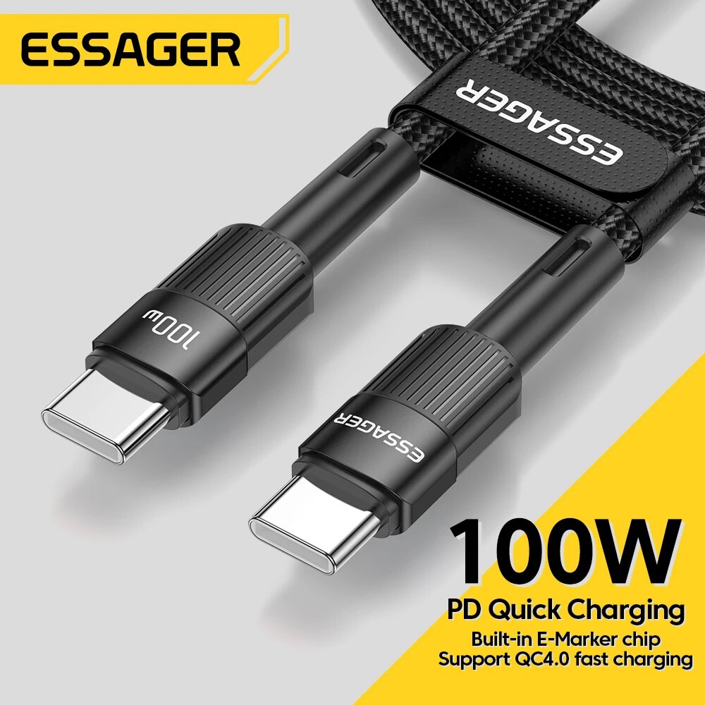 Essager 100W C To C Type C Cable USB C PD Fast Charging Charger Wire Cord Essager 100W C To C Type C Cable USB C PD Fast Charging Charger Wire Cord