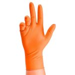 Heavy duty orange nitrile gloves 8 mil Disposable nitrile mechanic gloves with textured grip Industrial nitrile work gloves latex free