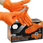 Heavy duty orange nitrile gloves 8 mil Disposable nitrile mechanic gloves with textured grip Industrial nitrile work gloves latex free