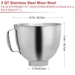 Stainless Steel Mixing Bowl for KitchenAid 5 Quart Mixer - Image 2
